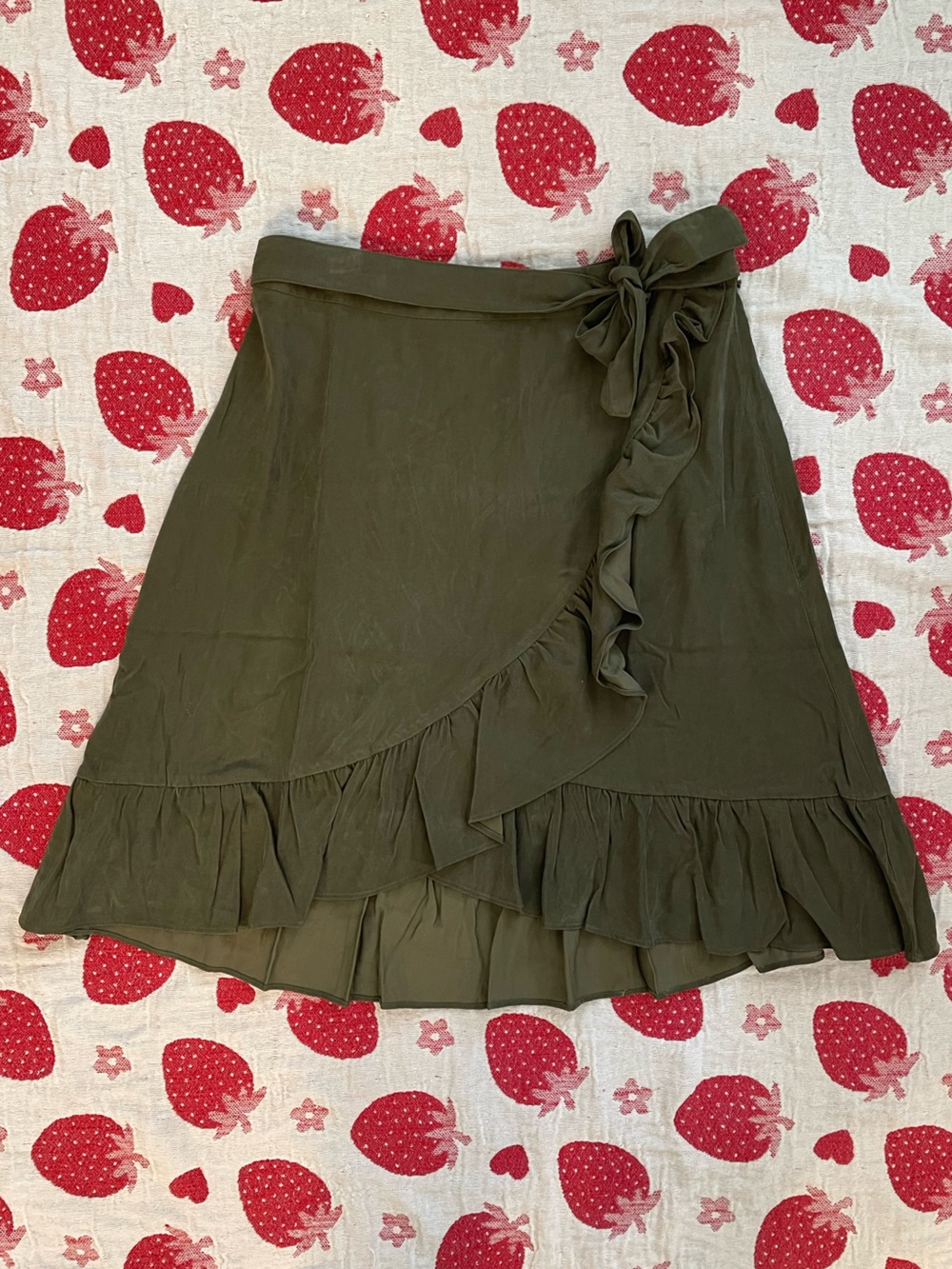 Olive Green Faux-Suede Ruffle Wrap Skirt